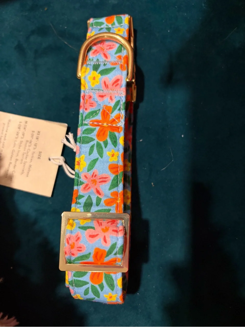 The Foggy Dog Floral medium Collar in Blue with Orange & Pink Flowers